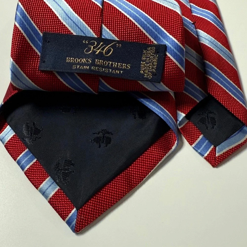 Brooks Brothers 346 Tie Mens Red Blue Striped Silk Stain Resistant Classic